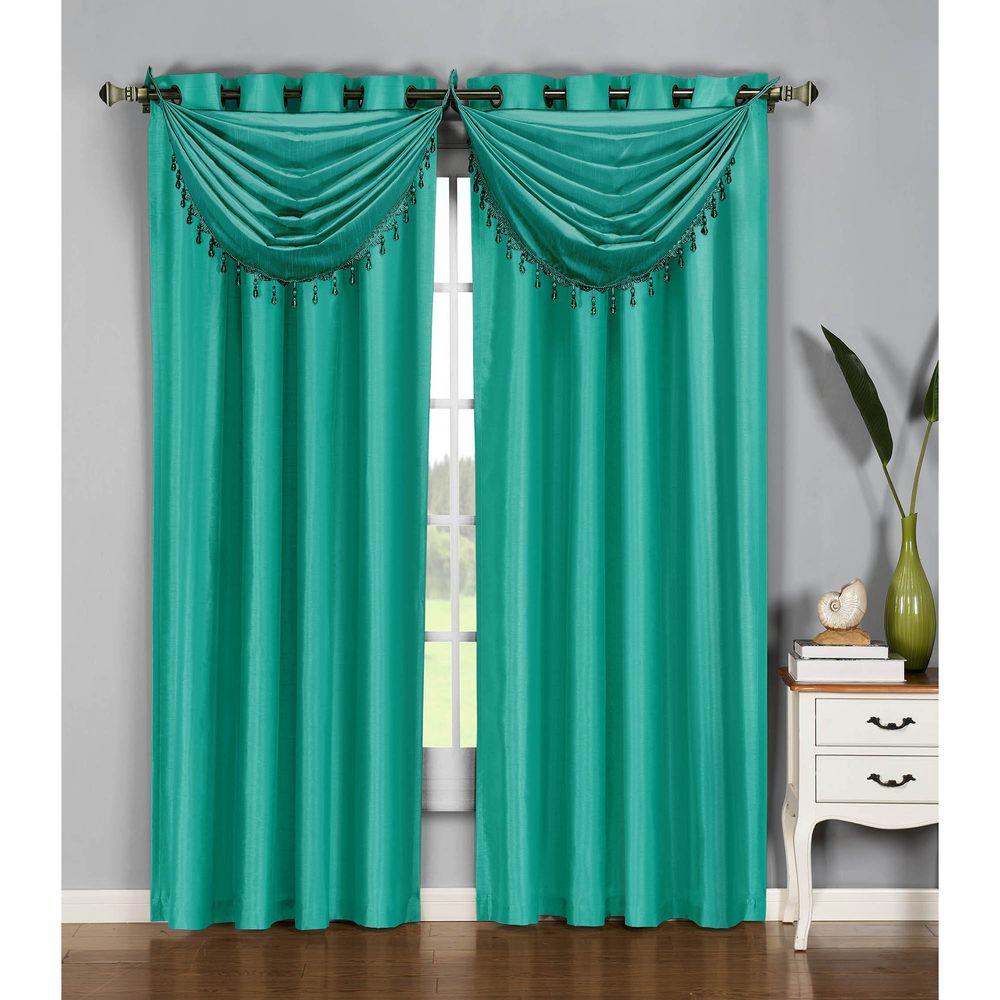 Window Elements Semi Opaque Jane Faux Silk 84 In L Grommet Curtain L Grommet Curtain Panel Pair Turquoise Set Of 2