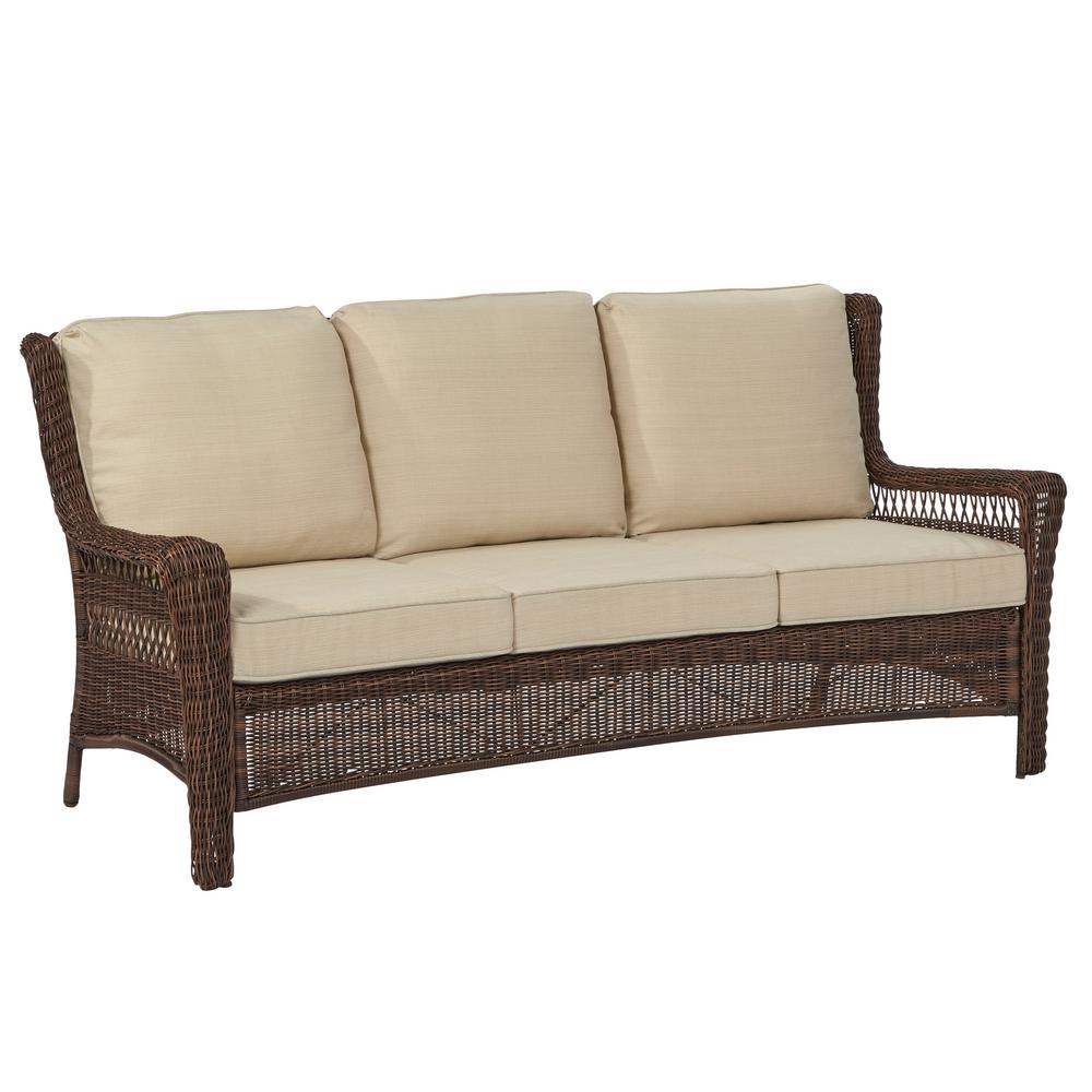 Hampton Bay Park Meadows Brown Wicker Outdoor Sofa With Beige Cushion Hampton Bay Park Meadows Brown Wicker Outdoor Sofa With Beige Cushion