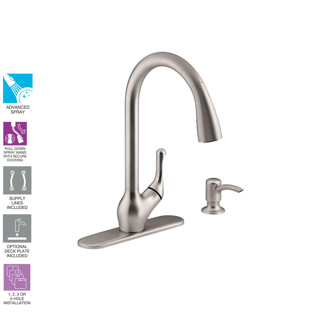 Details About Premium Kohler Barossa Single Handle Pull Down Sprayer Kitchen Faucet New