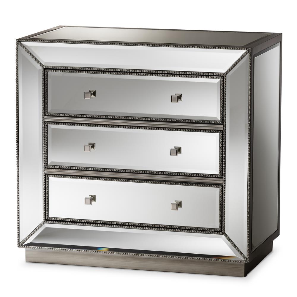 Baxton Studio Edeline 3Drawer Silver Metallic Chest of Drawers28862