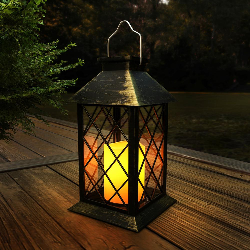 Lavish Home 13 25 In Antique Bronze Outdoor Solar Powered Lantern Lamp With Led Pillar Candle Hw1500234 The Depot - Solar Powered Garden Lantern Lavish Home 13 25 In Antique Bronze Outdoor Solar Powered Lantern Lamp With Led Pillar Candle Hw1500234 The Depot - Solar Powered Garden Lantern