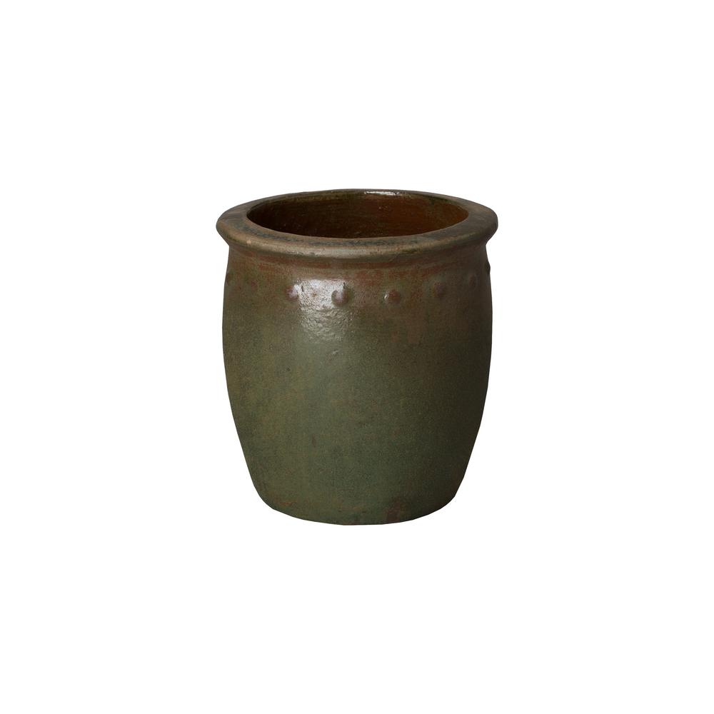 Emissary 11 in. Dia Round Green Wash Ceramic Planter12035GW1 The