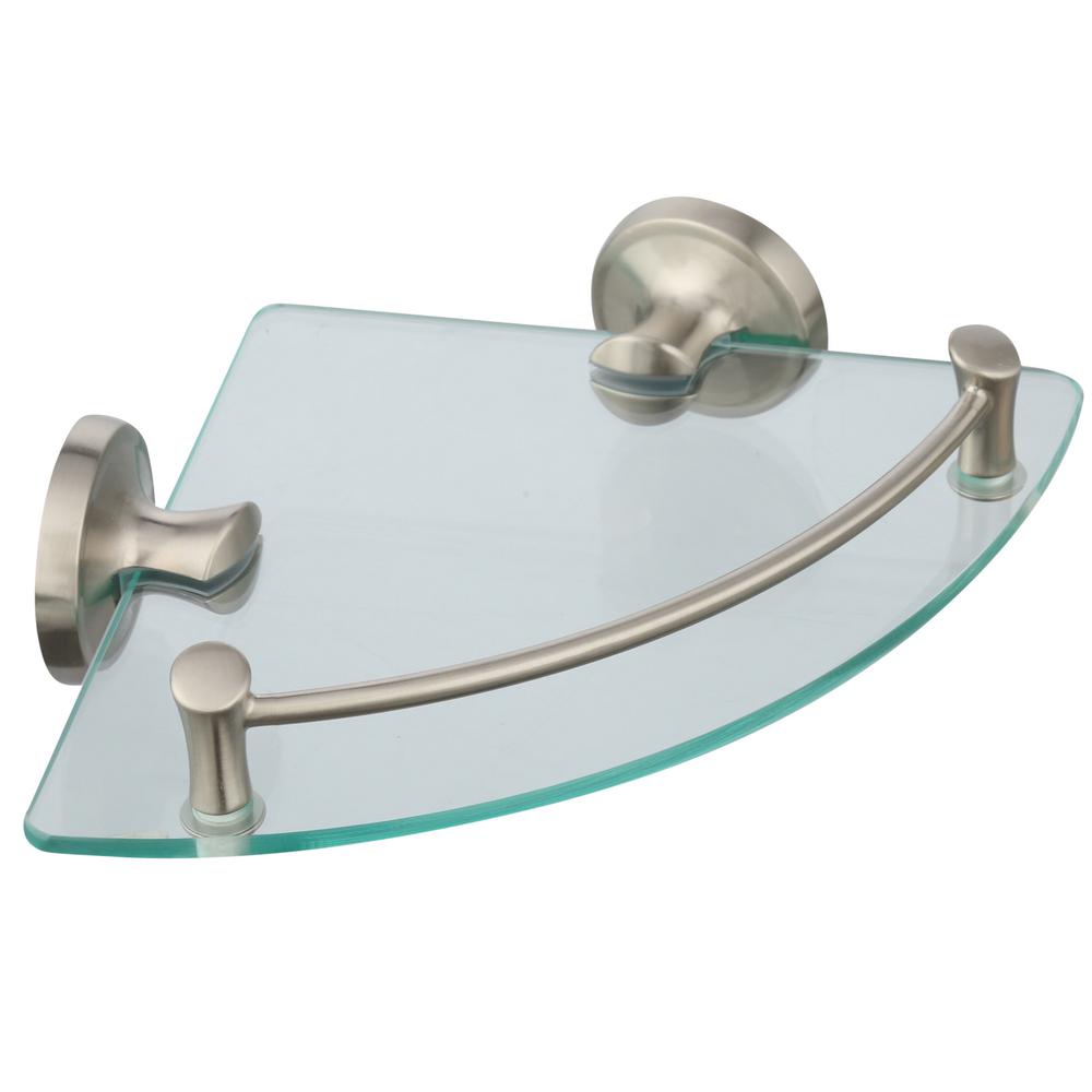 Delta 8 in. Glass Bathroom Corner Shelf in SpotShield Brushed Nickel