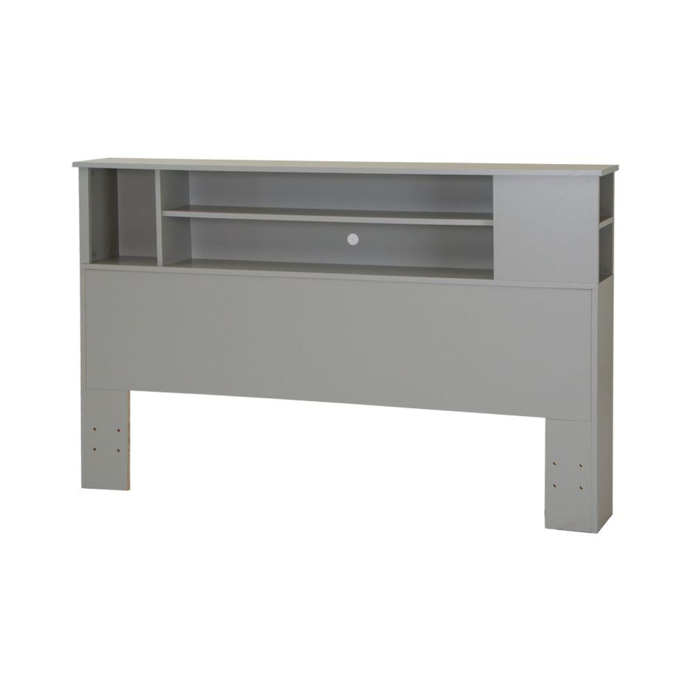 Bed Headboard Furniture with Bookcase Queen Gray Composite Modern