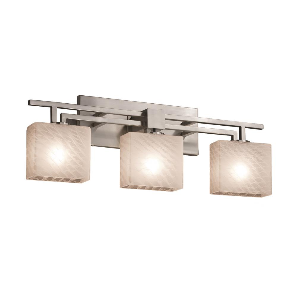 Justice Design Fusion Aero 3 Light Brushed Nickel Bath Light With Weave Shade Fsn 8703 55 Weve Nckl The Home Depot
