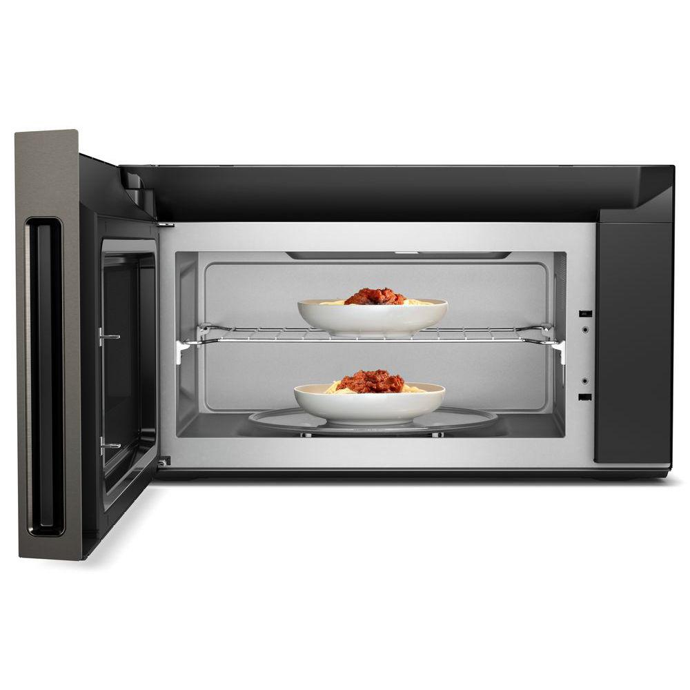 Whirlpool 2 1 Cu Ft Over The Range Microwave In Fingerprint Resistant Black Stainless With Steam Cooking