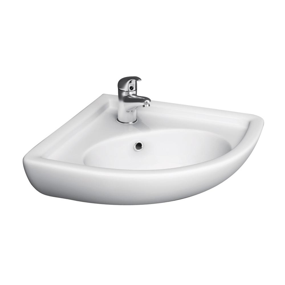 Barclay Products Corner Wall Mounted Bathroom Sink In White