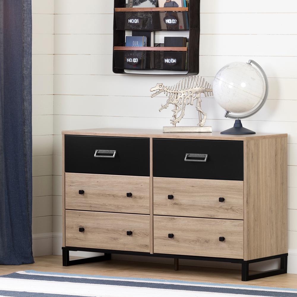 South Shore Induzy 6 Drawer Rustic Oak And Matte Black Dresser