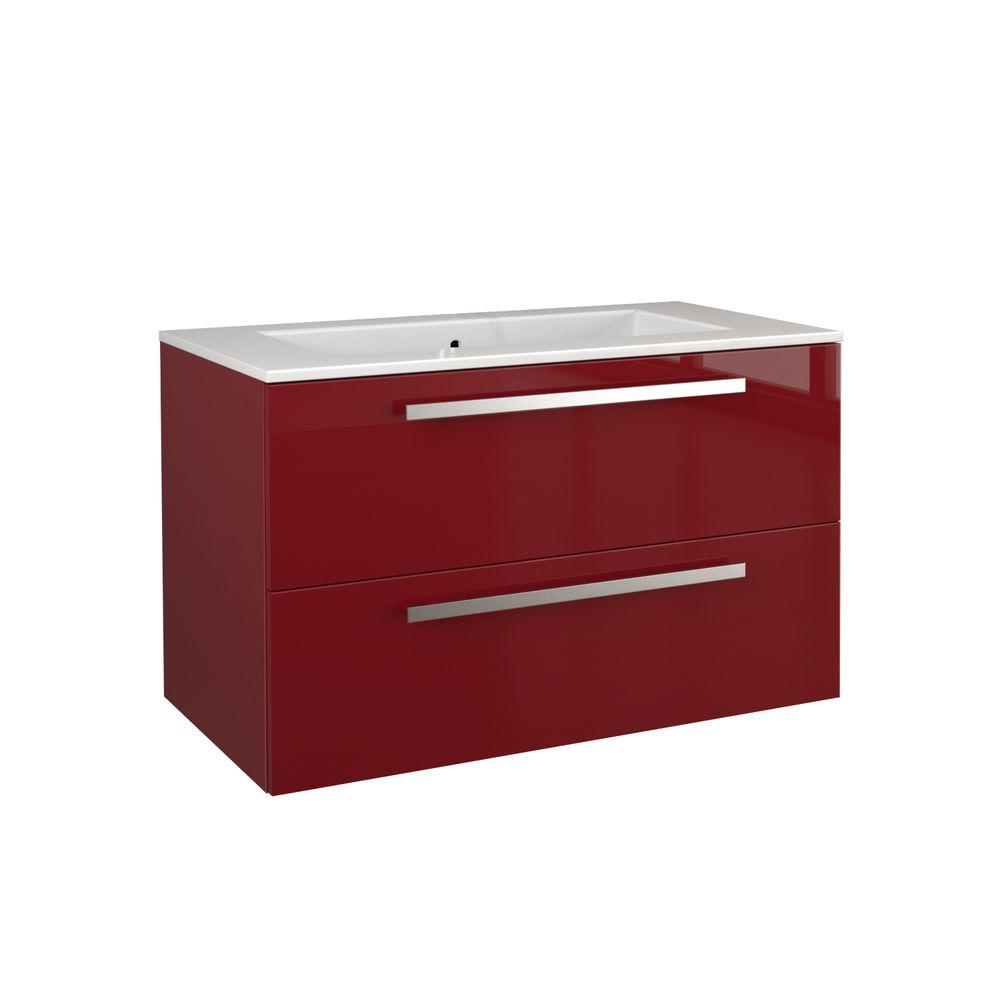 Latoscana Ambra 34 In Vanity In Glossy Red With Tekorlux Vanity Top In White With White Basin Am34opt1r The Home Depot
