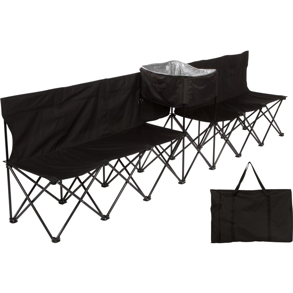 Trademark Innovations 10 Ft Black Portable 6 Seater Folding Team Sports Sideline Bench With Attached Cooler And Full Back 6str Coolr Fb The Home Depot