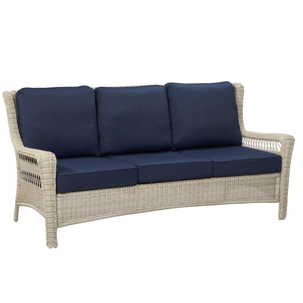 Hampton Bay Park Meadows Off-White Wicker Outdoor Sofa with Midnight