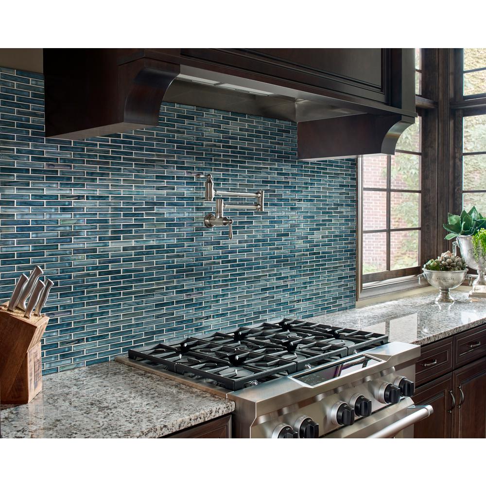 X 6mm Glass Mesh Mounted Mosaic Tile, Blue Glass Tile Backsplash Home Depot