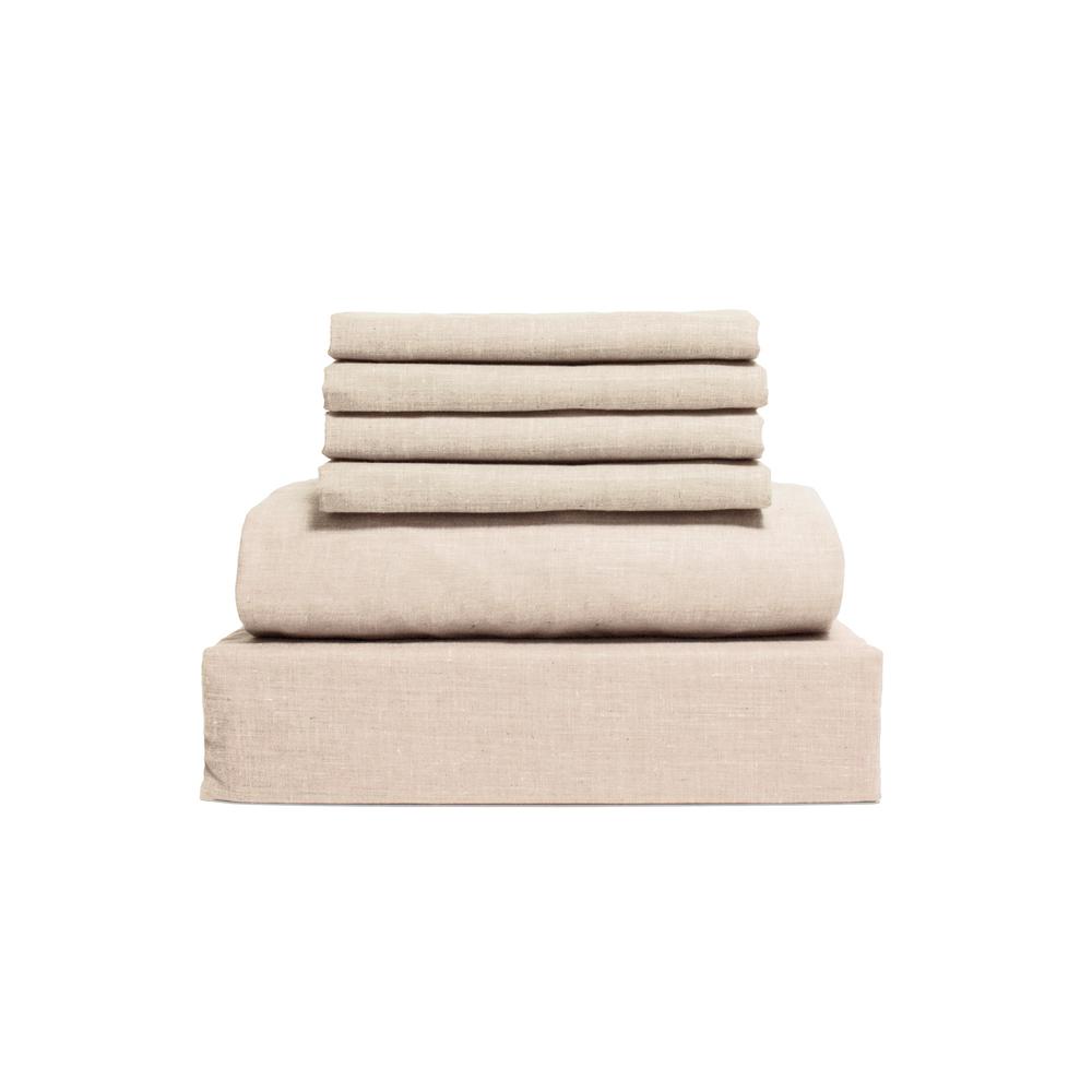 Lintex Chambray 6 Piece Oatmeal Cotton Polyester King Sheet Set Lintex Chambray 6 Piece Oatmeal Cotton Polyester King Sheet Set
