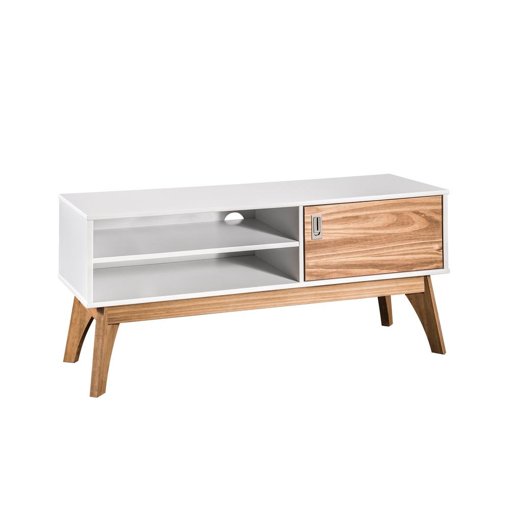 Manhattan Comfort Jackie 43 3 In White And Natural Wood Tv Stand