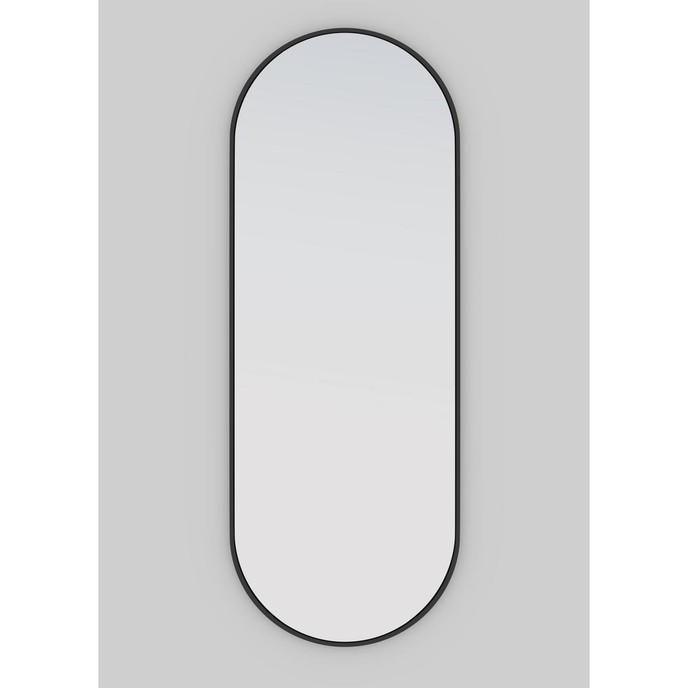 Glass Warehouse 60 in. x 22 in. Pill Shape Black Stainless Steel Framed ...