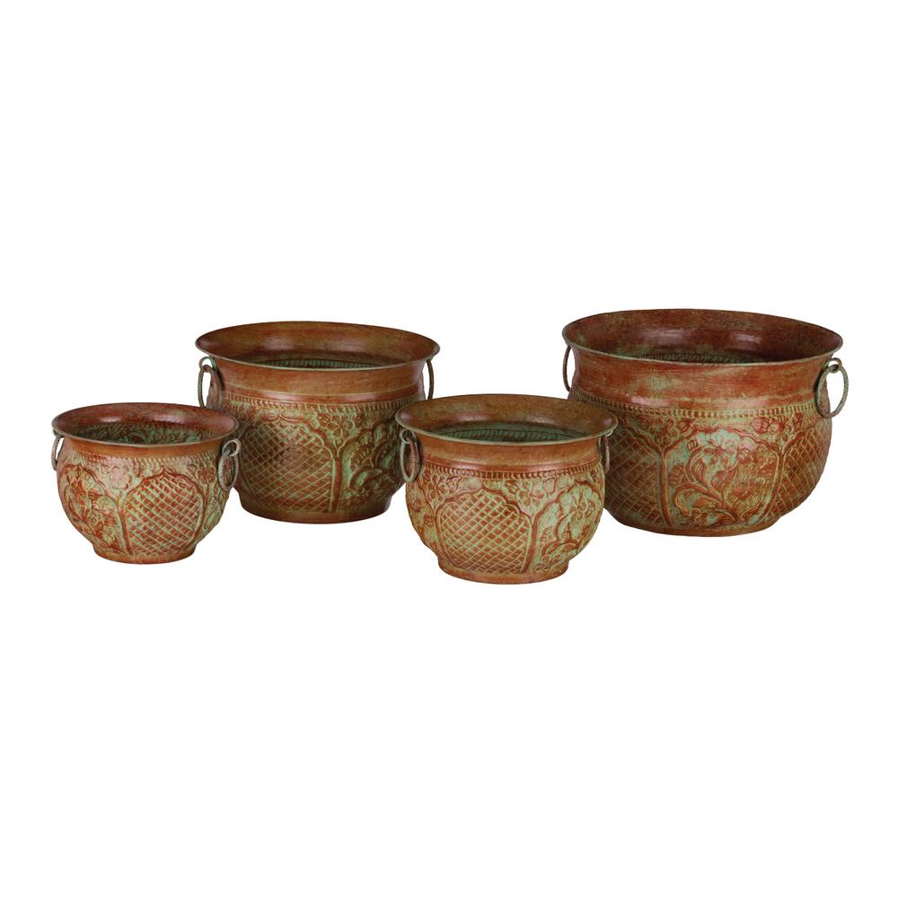 Metal Plant Pots Planters The Home Depot Round Metal Planters Green