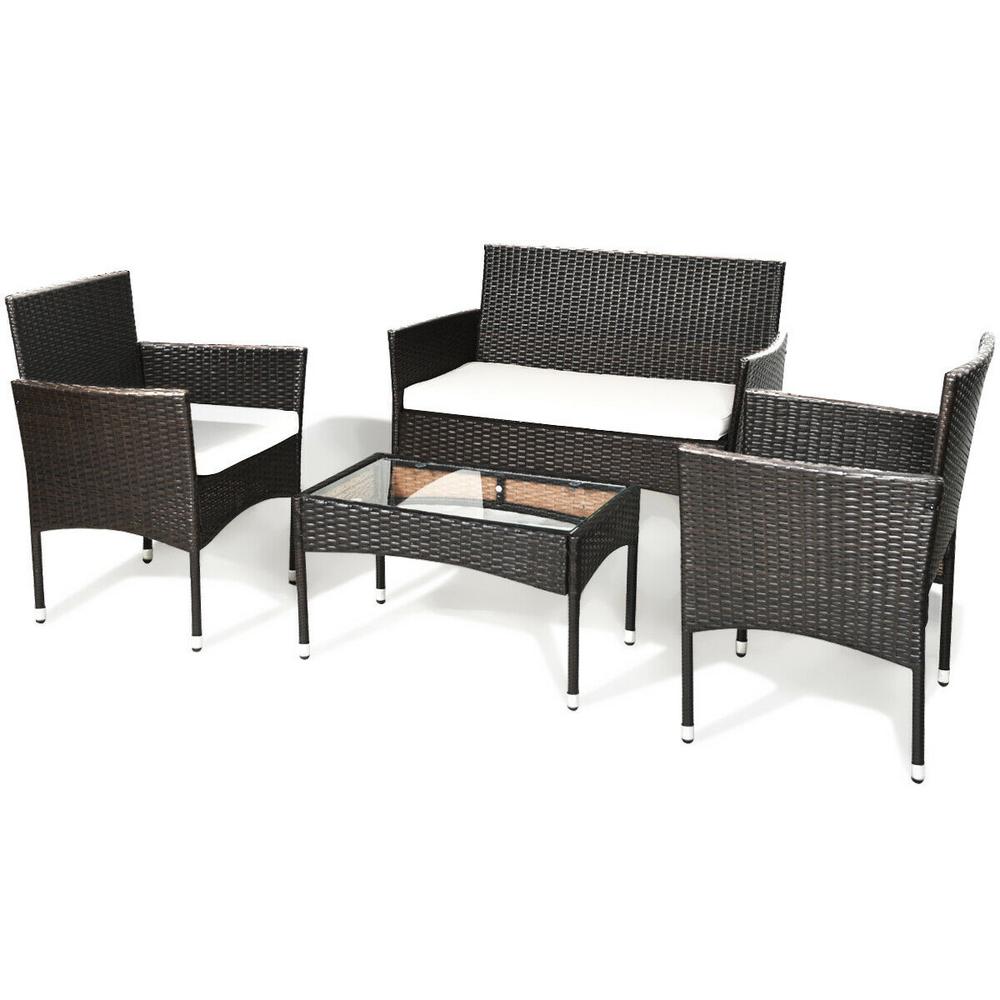 Costway 4 Piece Wicker Patio Conversation Seating Set With Rattan