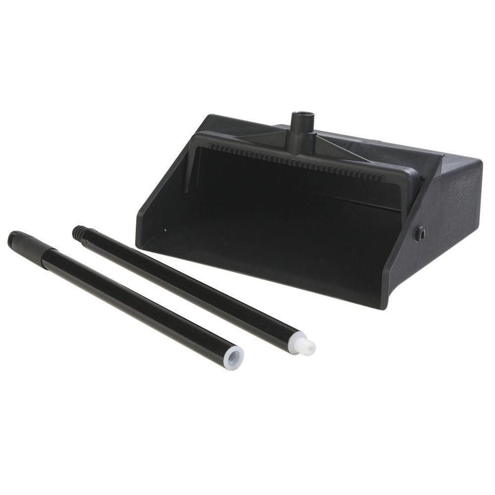 Carlisle 12 inch Black Lobby Dust Pan with 2-Piece Handle