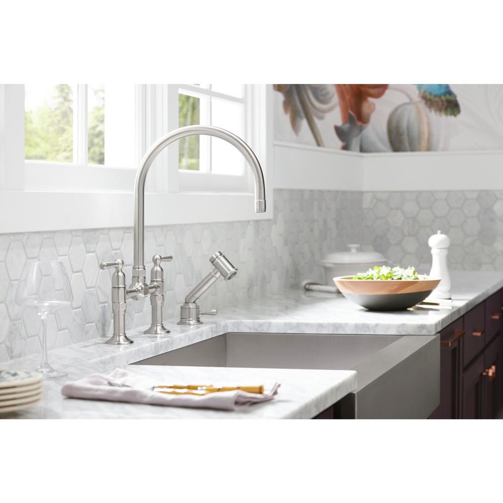 Kohler Hirise 2 Handle Bridge Kitchen Faucet In Brushed Stainless