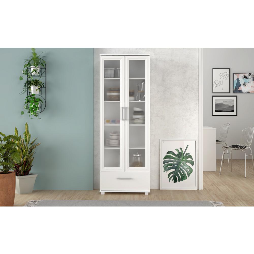 Manhattan Comfort Serra 1 0 White Bookcase With Glass Doors 5