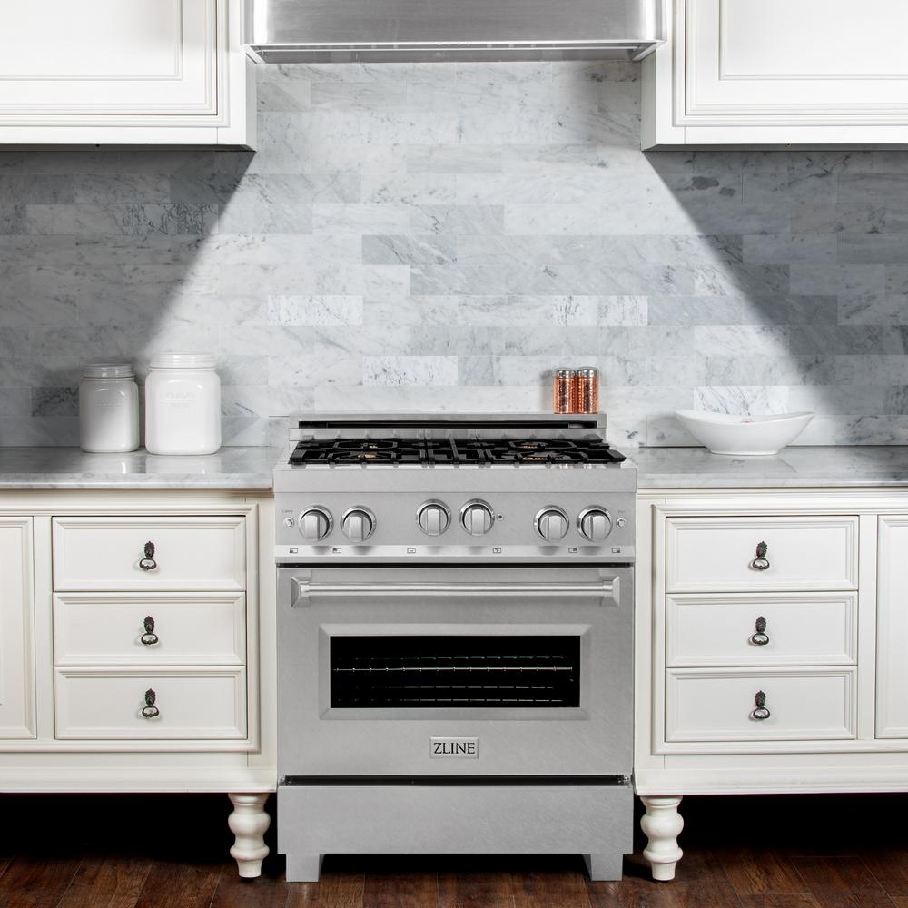 ZLINE Kitchen and Bath 30 in. 4.0 cu. ft. Gas Range with Brass Burners in DuraSnow Stainless