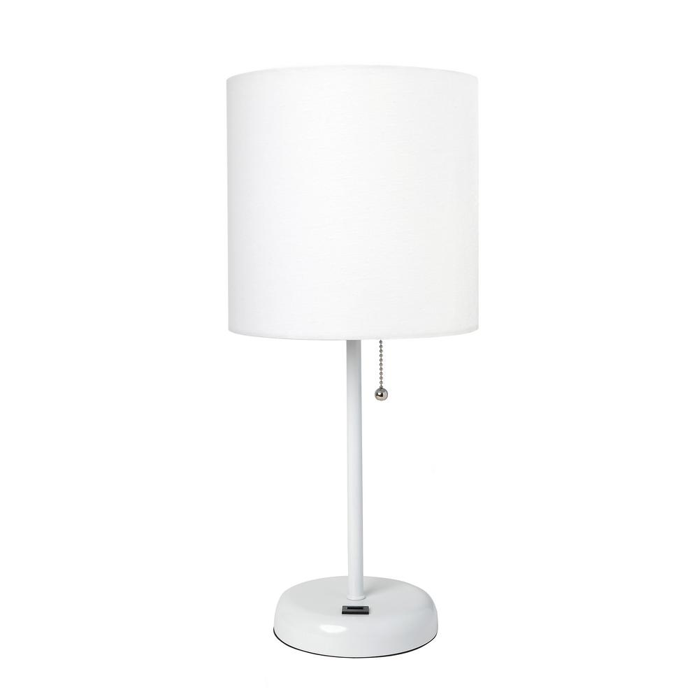 Limelights 19 5 In White Stick Lamp With Usb Charging Port