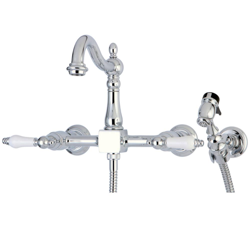 Kingston Br Victorian 2 Handle Wall Mount Side Sprayer Standard Kingston Br Victorian 2 Handle Wall Mount Side Sprayer Standard Kitchen Faucet With Porcelain