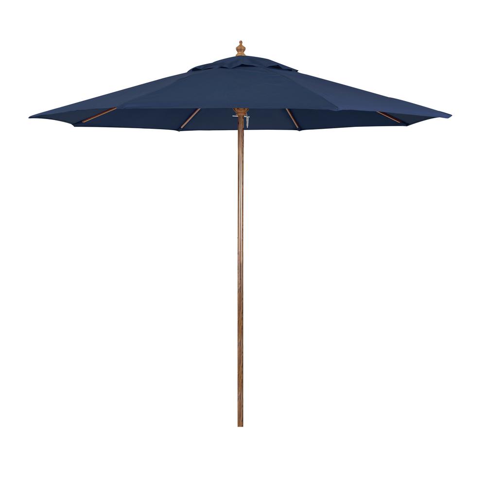 Astella 9 Ft Wood Grain Steel Push Lift Market Patio Umbrella In Polyester Navy Blue Fabric Mow908202 P04 The Home Depot