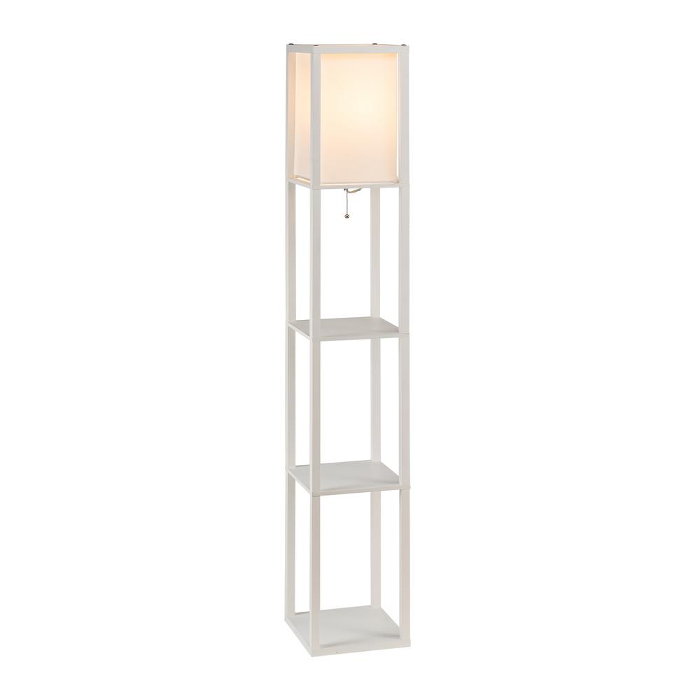 Merra 63 In White Etagere Floor Lamp With 3 Wood Storage Shelves