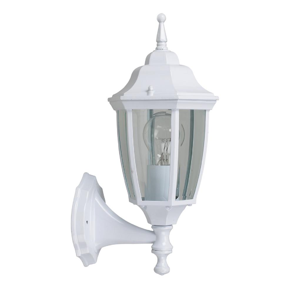 Hampton Bay 14.5 in. White Dusk to Dawn Decorative Outdoor Wall Lantern