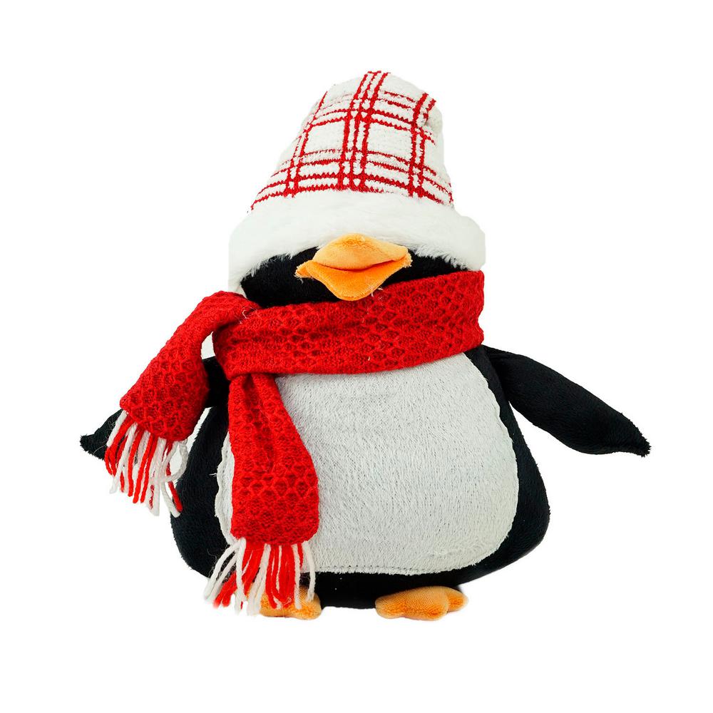 13.75 in. Penguin Wearing a Scarf and Plaid Hat Christmas Tabletop