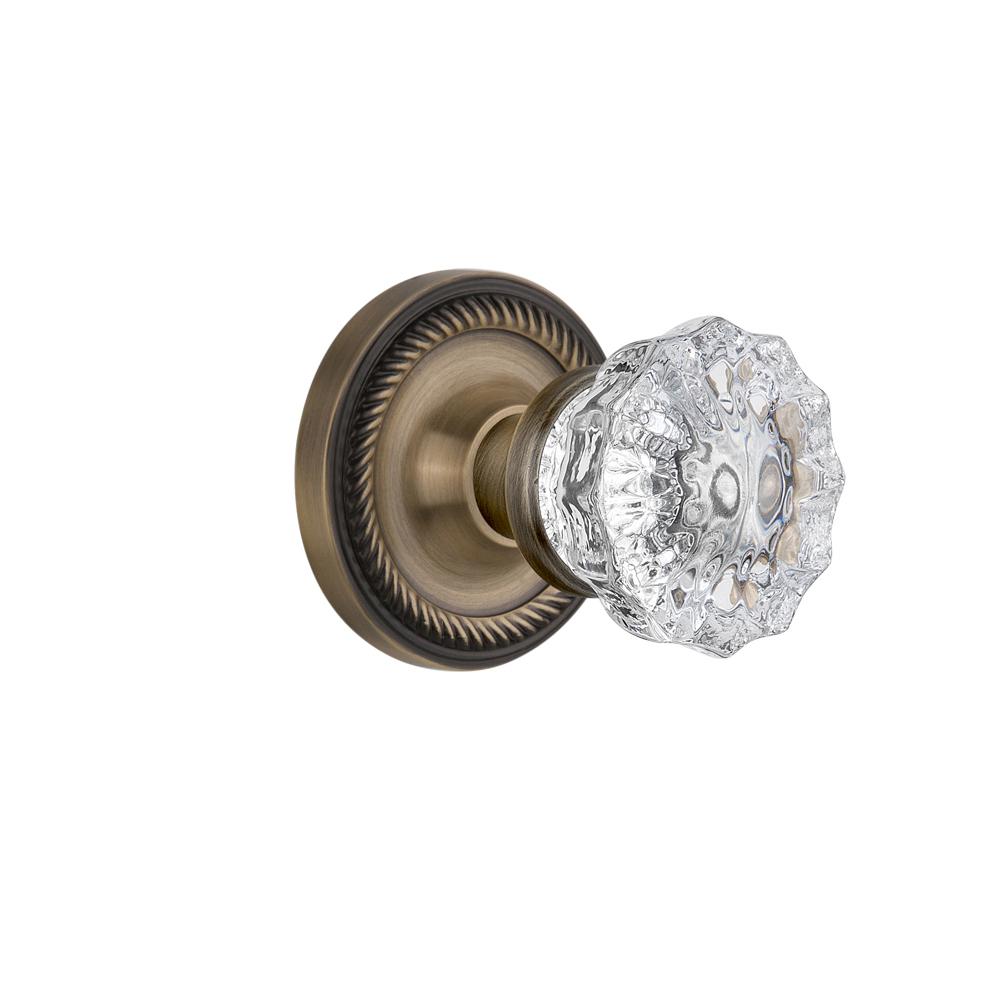 Nostalgic Warehouse Rope Rosette 2 3 8 In Backset Antique Brass Privacy Bed Bath Crystal Glass Door Knob