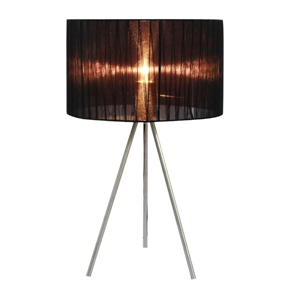 Black Table Lamps The Home Depot 19 69 In Brushed Nickel Tripod Table Lamp With Black Pleated Silk Sheer Shade