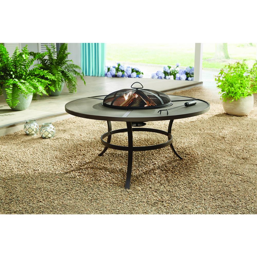 Hampton Bay 42 In Round Wood Burning Fire Pit Cocktail Table With