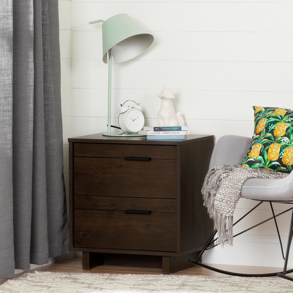 South Shore Fynn 2 Drawer Brown Oak Nightstand 10281 The Home Depot