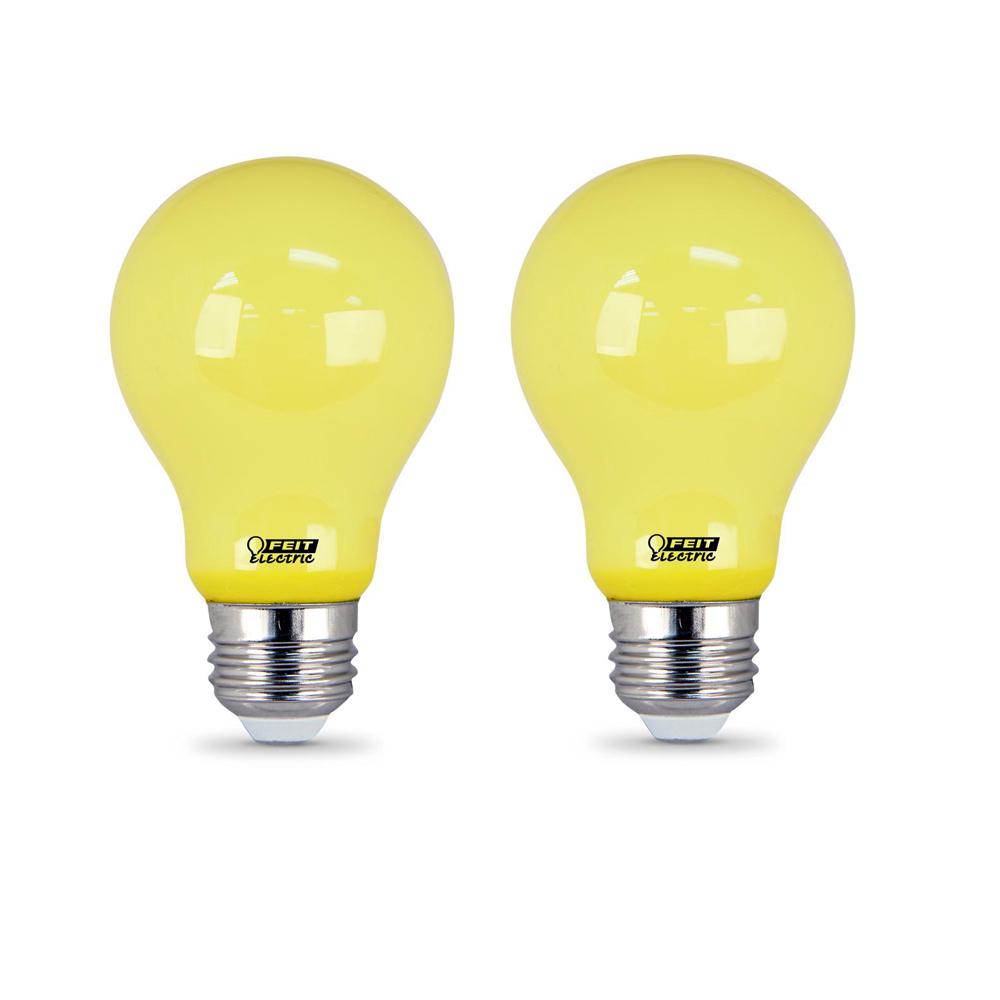 Feit Electric 5 Watt A19 60 Equivalent Medium E26 Base Non Feit Electric 5 Watt A19 60 Equivalent Medium E26 Base Non Dimmable Yellow Colored Led Bug Light Bulb 2 Pack The Home Depot