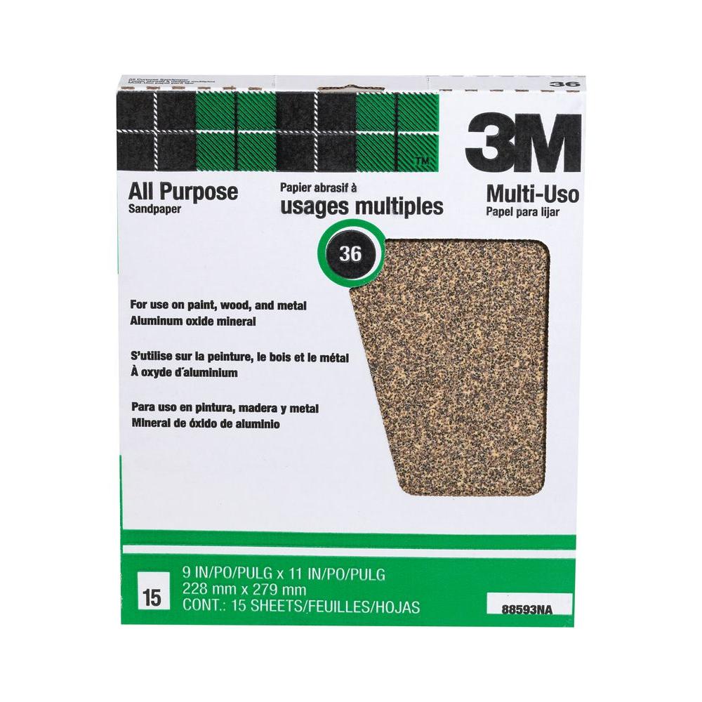3M 9 inch x 11 inch 36 Grit Extra Coarse Aluminum Oxide Sandpaper ((15-Pack)... by 3M