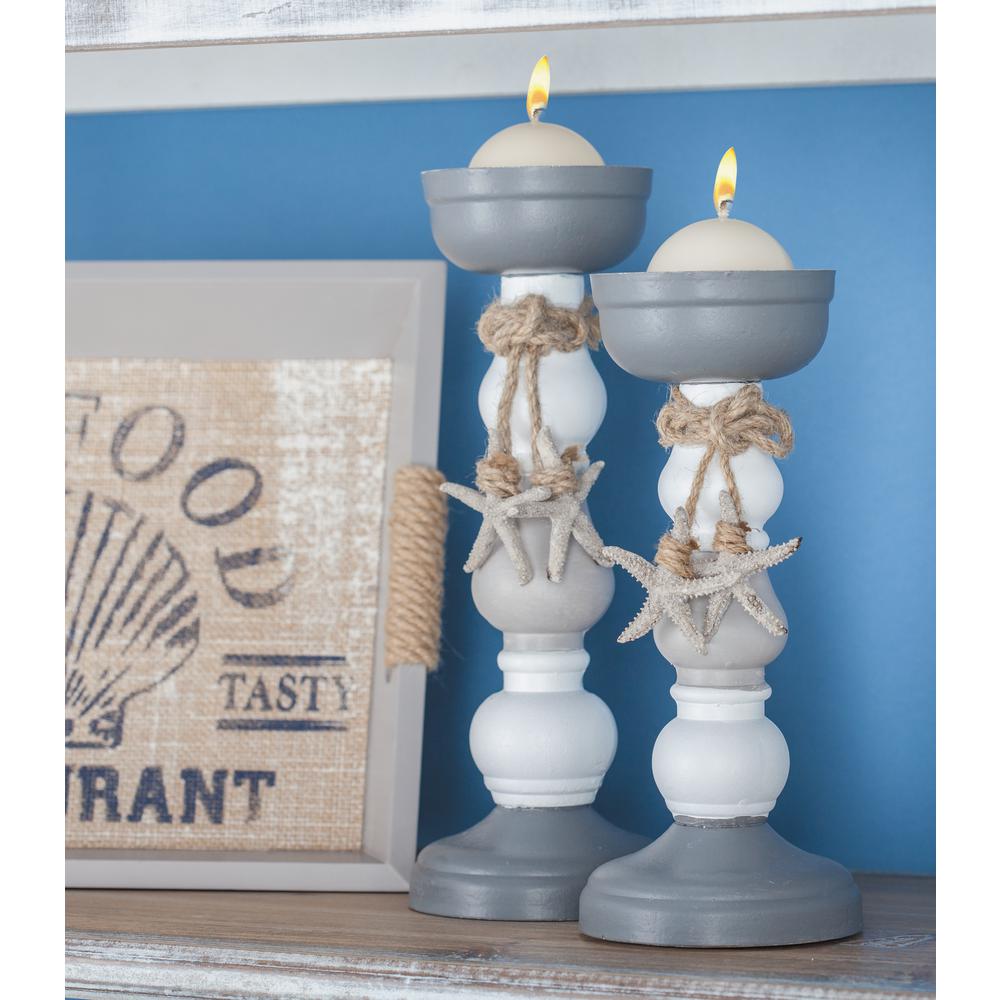 grey candlestick holders