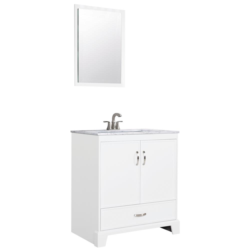 Glacier Bay Keighley 30 in. Vanity in White with Engineered Stone Top and Ceramic Basin and