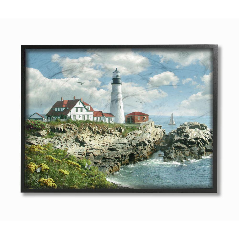 The Stupell Home Decor Collection 16 In X 20 In Portland Head Lighthouse Scene Grassy Ocean Side Peninsula By Alan Giana Company Framed Wall Art Ccp 364 Fr 16x20 The Home Depot