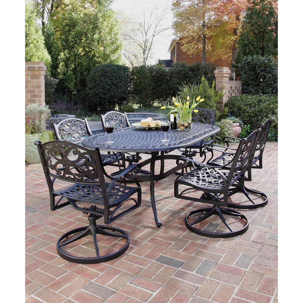 Homestyles Sanibel Swivel Black 7 Piece Cast Aluminum Outdoor Dining Set 6654 335 The Home Depot