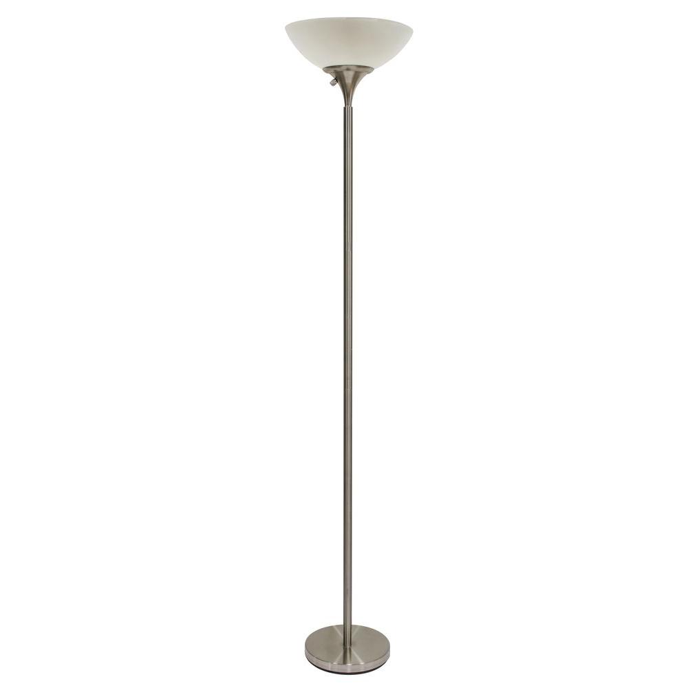 Hampton Bay 71 in. Satin Steel Floor Lamp with Frosted White ShadeHW