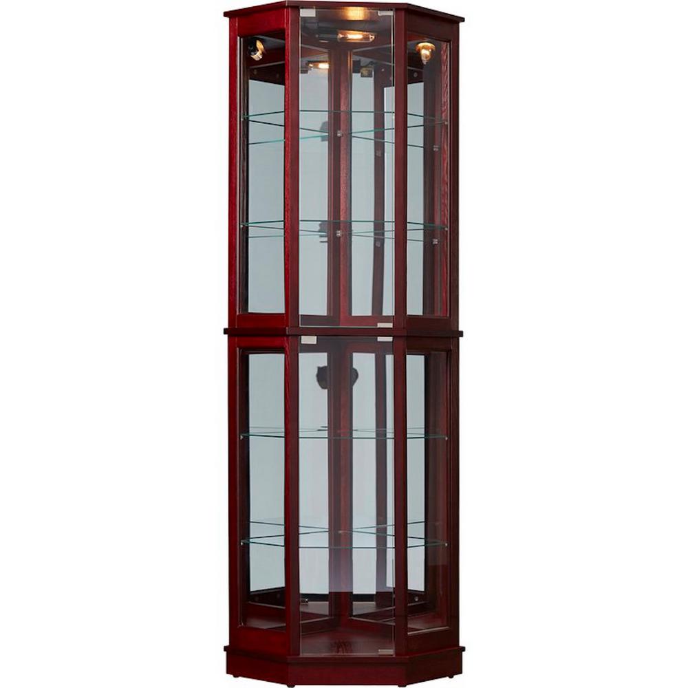 Floor Standing Cherry 5 Sided Lighted Corner Curio Cabinet Fscc C