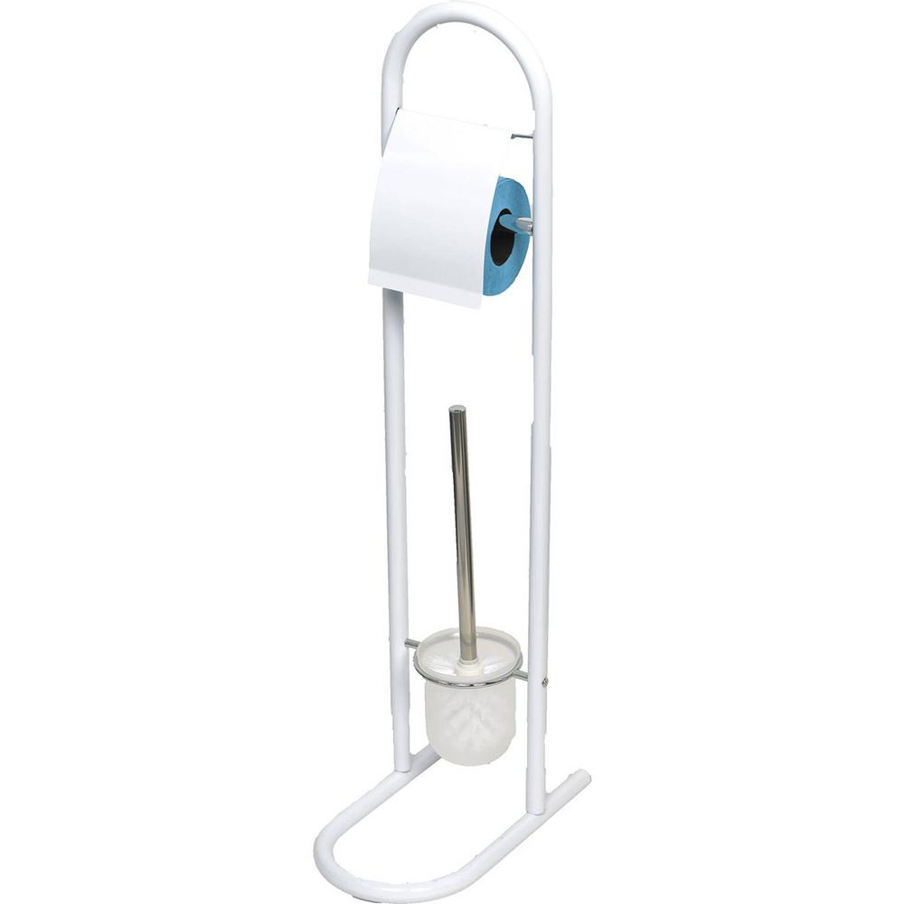 Toilet Bowl Brush Holder and Toilet Tissue Roll Dispenser Metal White