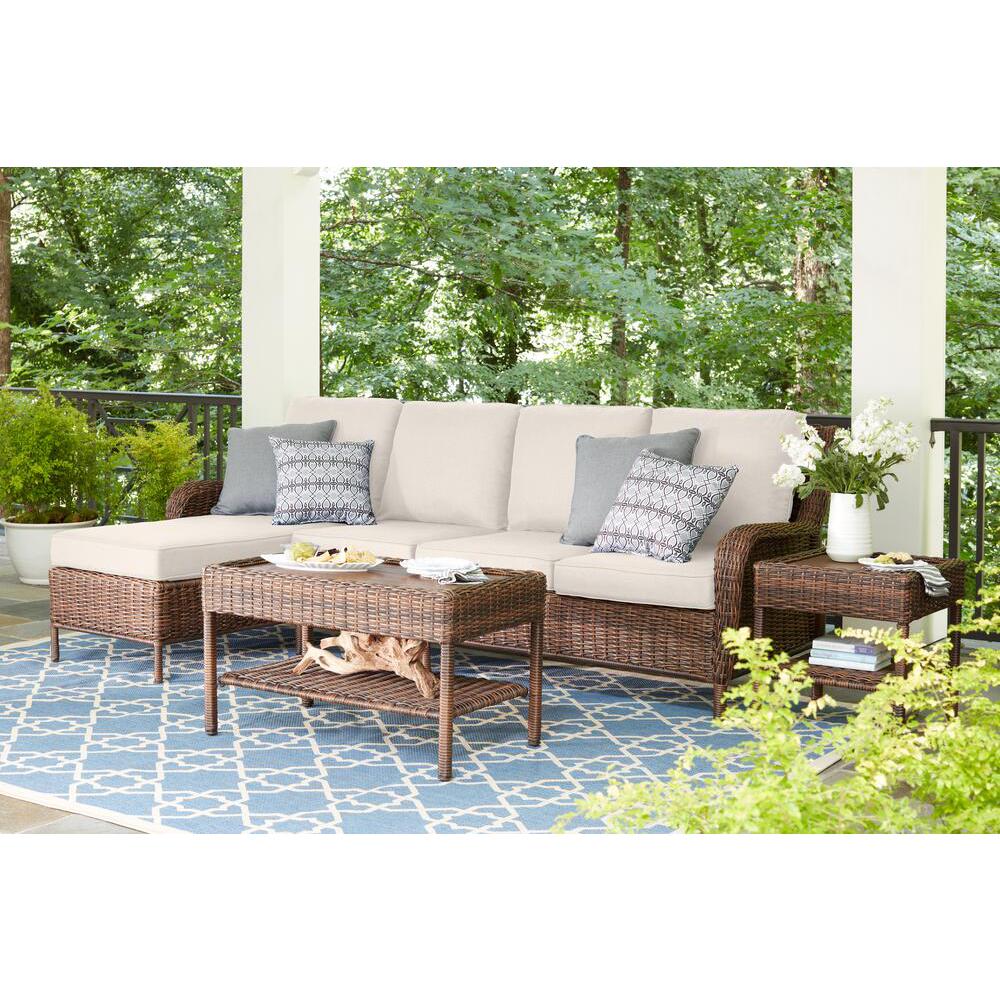 Hampton Bay Cambridge 5-Piece Brown Wicker Outdoor Patio Sectional Sofa