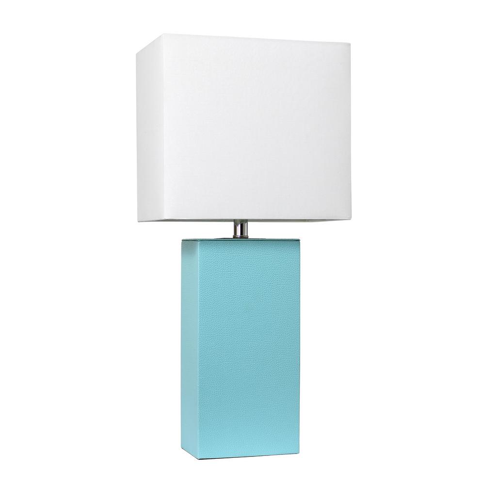 Modern Aqua Leather Table Lamp, Aqua Table Lamp Shade