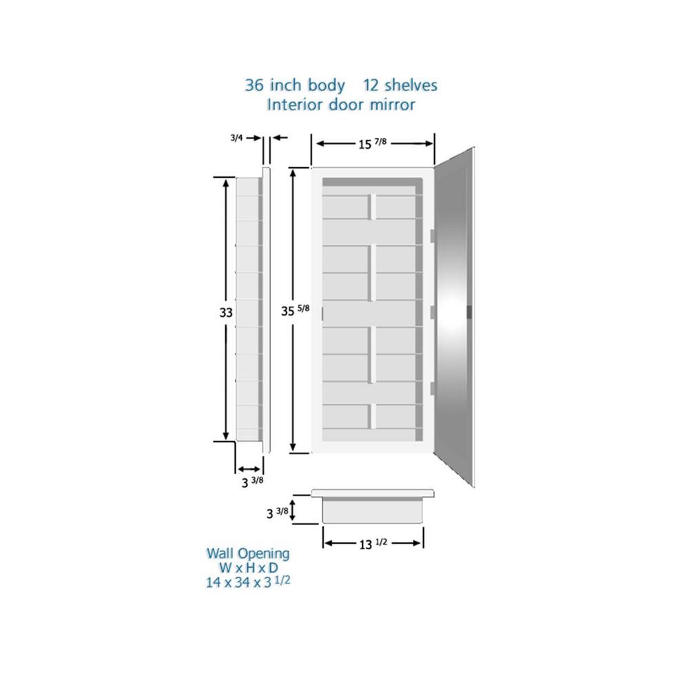 Zaca Spacecab Media 16 In X 36 In X 3 1 2 In Frameless Recessed 1 Door Medicine Cabinet With 12 Shelves And Polished Edge Mirror 21 2 36 00 The Home Depot