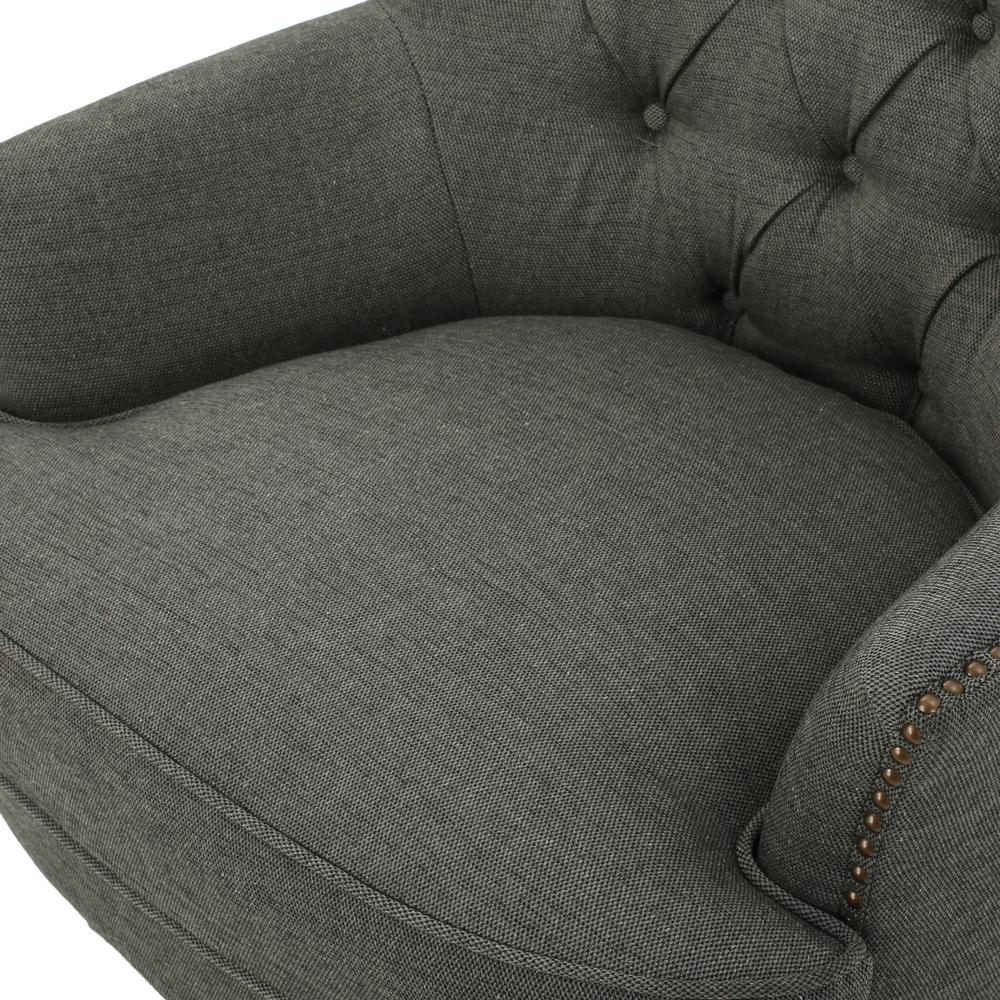 Noble House Tafton Grey Fabric Tufted Club Chair And Ottoman Set