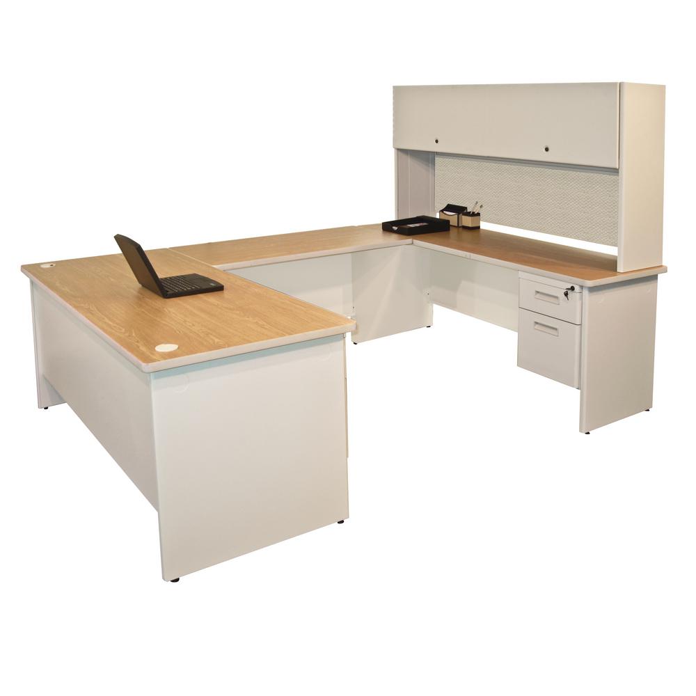 8 Ft 6 In W X D Putty And Chalk U Shaped Desk With Flipper 8 Ft 6 In W X D Putty And Chalk U