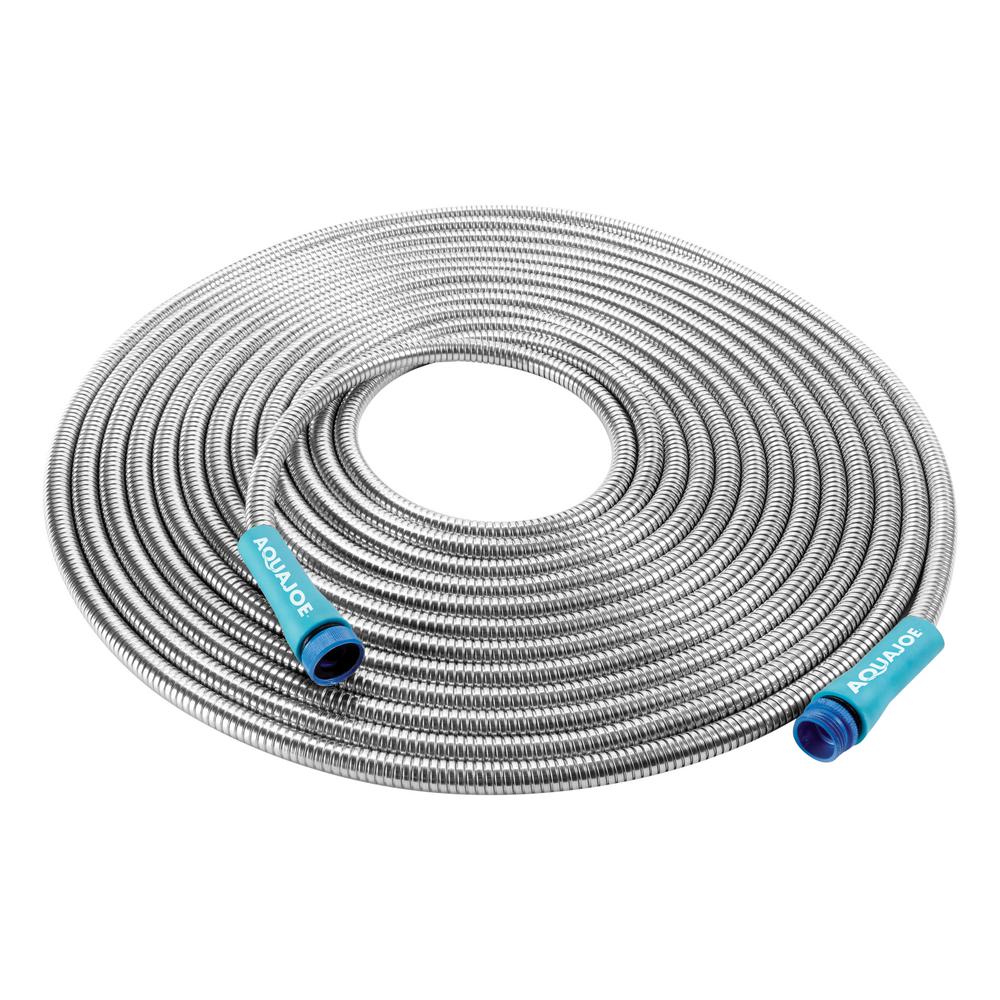 AQUA JOE Indestructible 1/2 in. Dia x 50 ft. Heavy-Duty Stainless Steel Home Depot Stainless Steel Hose